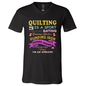 Quilting Is A Sport Funny Quilt Sayings Sewer Quilter V-Neck T-Shirt