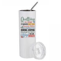 Quilting Is A Sport It Involves Batting Running Stitches Pumping Iron Stainless Steel Tumbler