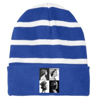 Queen II Elizabeth Of England 1920 2022 Striped Beanie with Solid Band