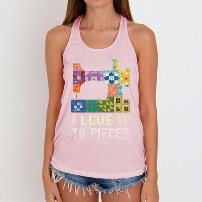 Quilting I Love It To Pieces Sewing Sayings Crochet Hobby Gift Women's Knotted Racerback Tank