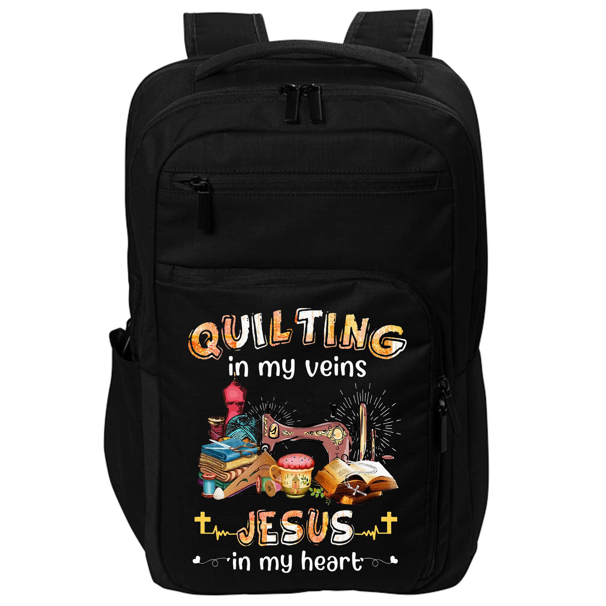 Quilting In My Veins Jesus In My Heart Funny Quilters Impact Tech Backpack