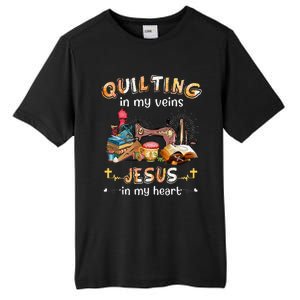 Quilting In My Veins Jesus In My Heart Funny Quilters Tall Fusion ChromaSoft Performance T-Shirt