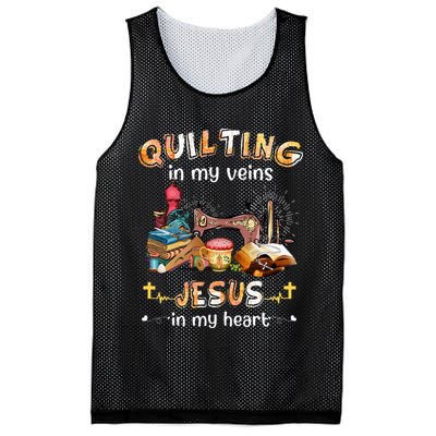 Quilting In My Veins Jesus In My Heart Funny Quilters Mesh Reversible Basketball Jersey Tank