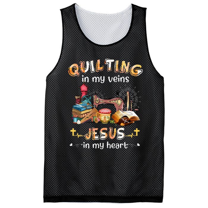 Quilting In My Veins Jesus In My Heart Funny Quilters Mesh Reversible Basketball Jersey Tank