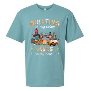 Quilting In My Veins Jesus In My Heart Funny Quilters Sueded Cloud Jersey T-Shirt