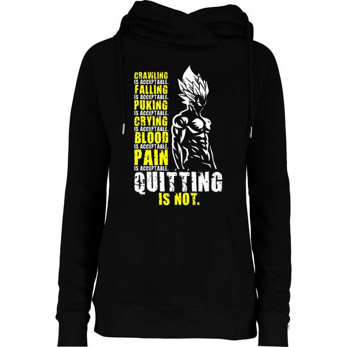 Quitting Is Not Acceptable Anime Gym and Workout Motivation Womens Funnel Neck Pullover Hood