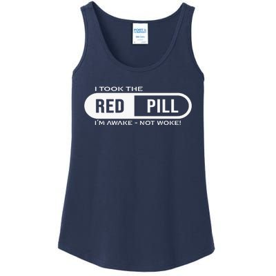 Quote I Took The Red Pill I'm Awake Not Woke Ladies Essential Tank