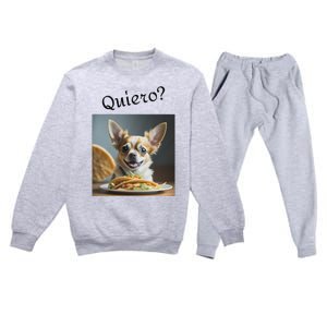 Quiero! I Want Taco! Funny Retro Chihuahua Premium Crewneck Sweatsuit Set