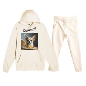 Quiero! I Want Taco! Funny Retro Chihuahua Premium Hooded Sweatsuit Set