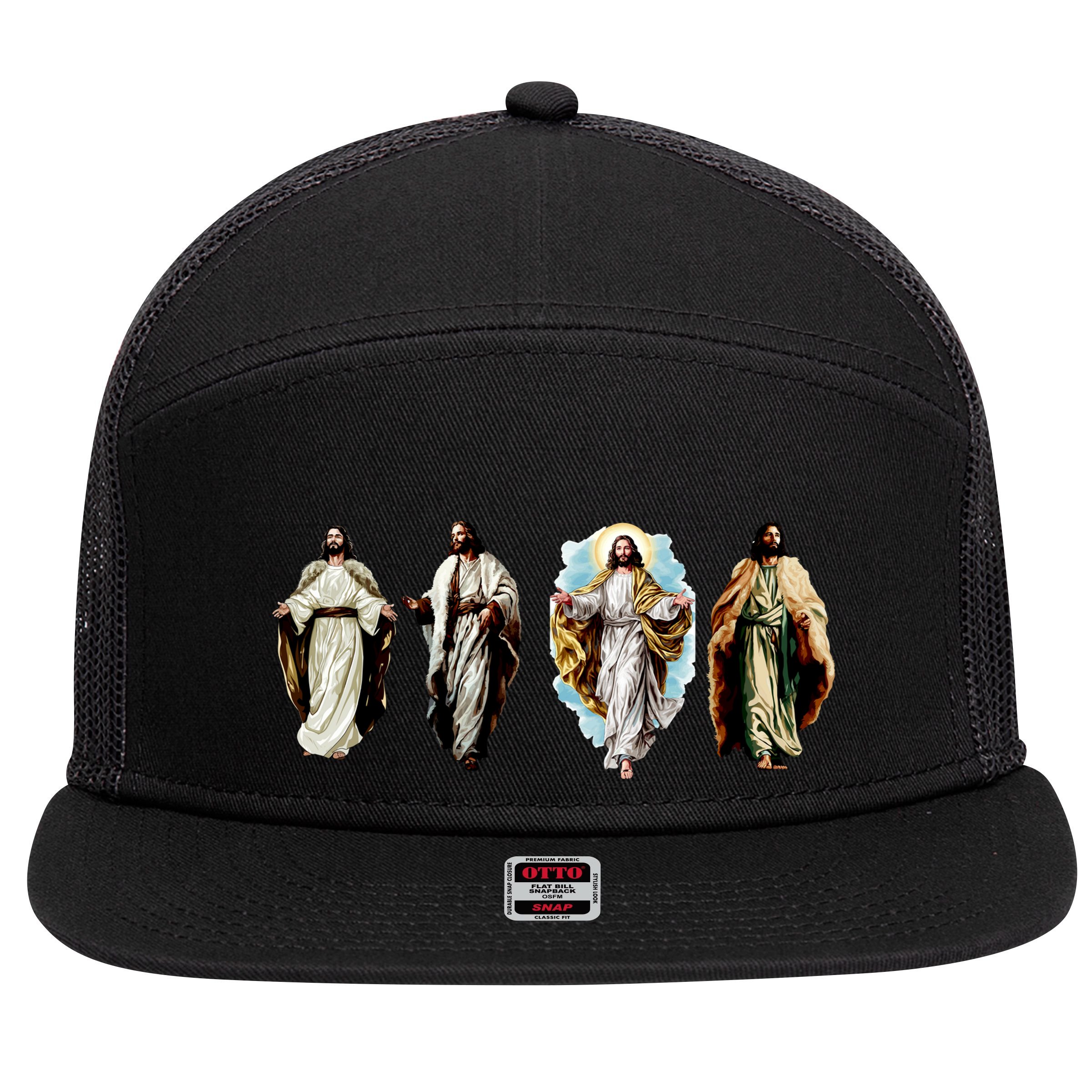 Quad Jesus Art 7 Panel Mesh Trucker Snapback Hat