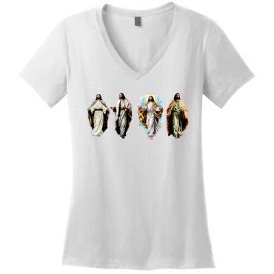 Quad Jesus Art Women's V-Neck T-Shirt