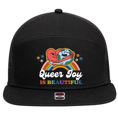 Queer Joy Is Beautiful Rainbow Pride Month Lesbian Bisexual Gay 7 Panel Mesh Trucker Snapback Hat