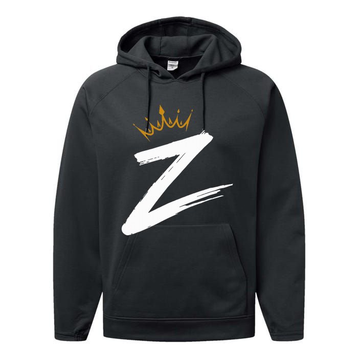 Queen King Letter Z Favorite Letter With Crown Alphabet Performance Fleece Hoodie