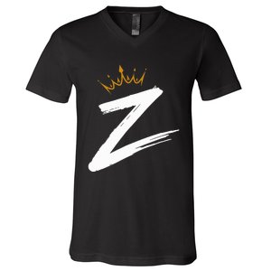 Queen King Letter Z Favorite Letter With Crown Alphabet V-Neck T-Shirt