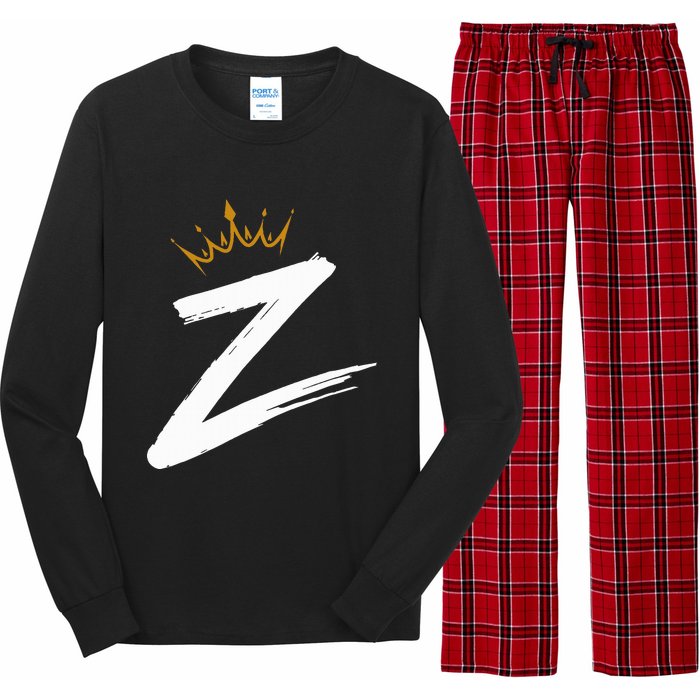 Queen King Letter Z Favorite Letter With Crown Alphabet Long Sleeve Pajama Set