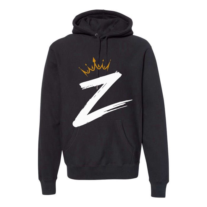 Queen King Letter Z Favorite Letter With Crown Alphabet Premium Hoodie