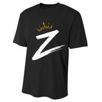 Queen King Letter Z Favorite Letter With Crown Alphabet Performance Sprint T-Shirt