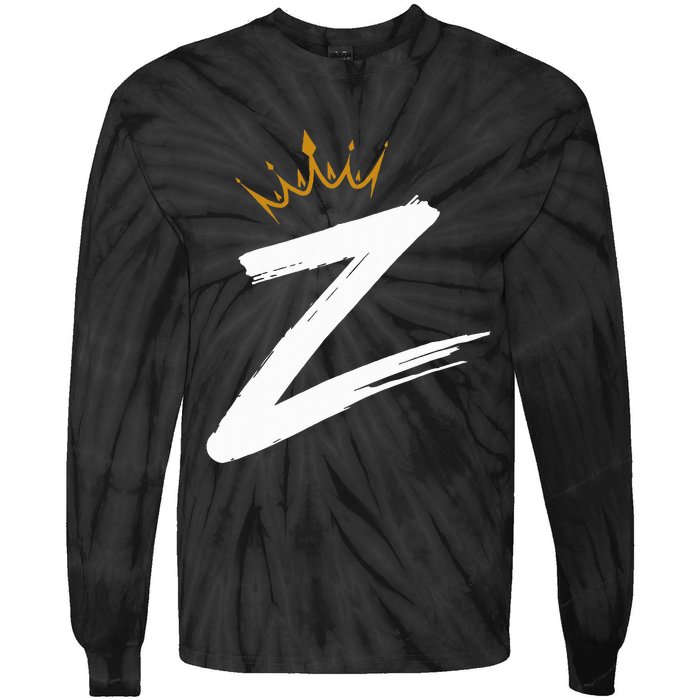 Queen King Letter Z Favorite Letter With Crown Alphabet Tie-Dye Long Sleeve Shirt