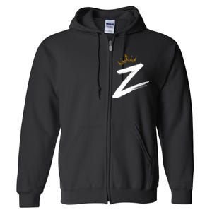 Queen King Letter Z Favorite Letter With Crown Alphabet Full Zip Hoodie