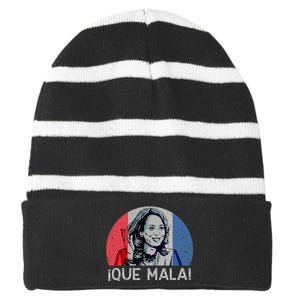 Que Mala Anti Kamala Harris Funny Pro Conservative Striped Beanie with Solid Band