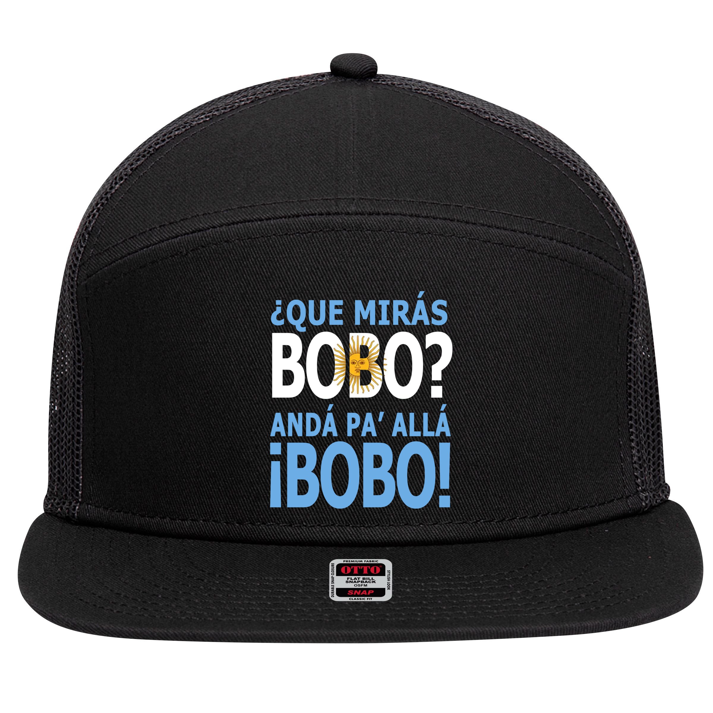 Que Mira´Bobo Argentina 10 7 Panel Mesh Trucker Snapback Hat