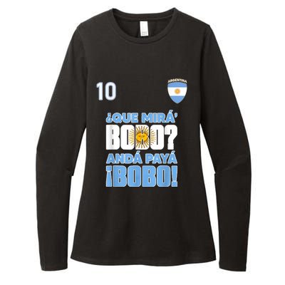 Qué Mirás Bobo, Andá Pa' Allá Funny Speech Flag Design Womens CVC Long Sleeve Shirt