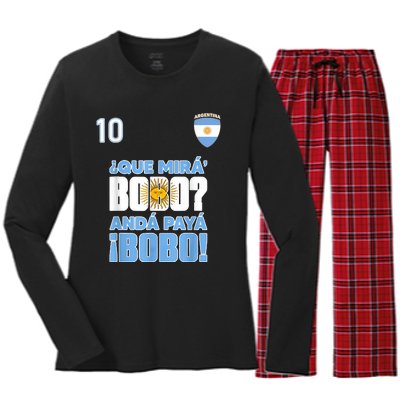 Qué Mirás Bobo, Andá Pa' Allá Funny Speech Flag Design Women's Long Sleeve Flannel Pajama Set 