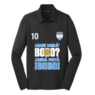 Qué Mirás Bobo, Andá Pa' Allá Funny Speech Flag Design Silk Touch Performance Long Sleeve Polo