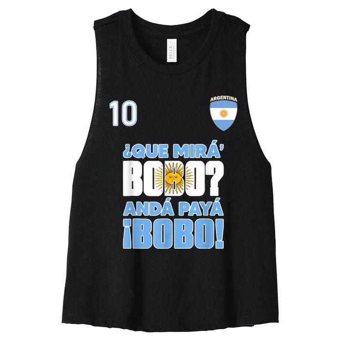 Qué Mirás Bobo, Andá Pa' Allá Funny Speech Flag Design Women's Racerback Cropped Tank