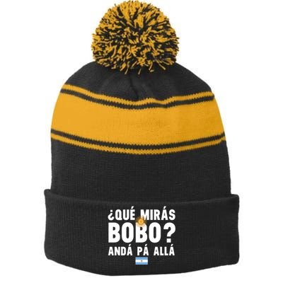 Qué Mira Bobo Sarcastic Saying Viral Meme From Argentina Design Stripe Pom Pom Beanie