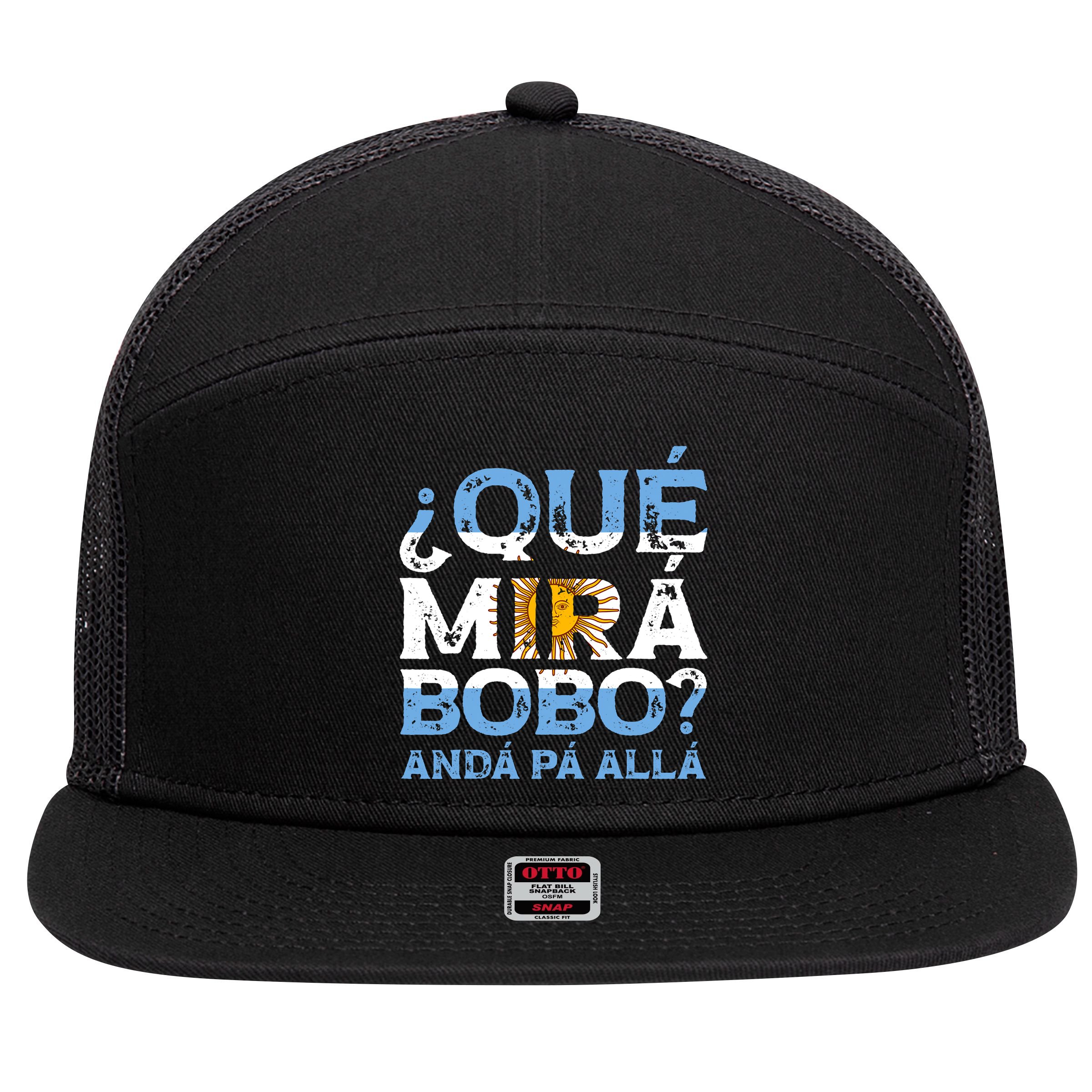 Qué Mirás Bobo, Andá Pa' Allá Funny Speech Argentina Flag Vintage 7 Panel Mesh Trucker Snapback Hat