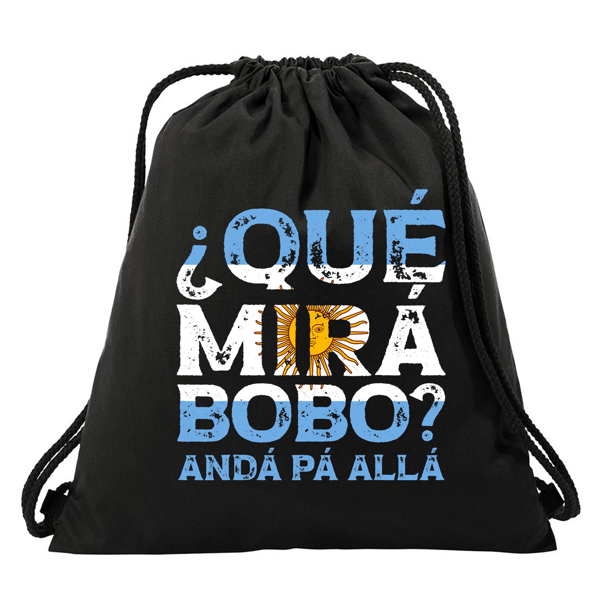 Qué Mirás Bobo, Andá Pa' Allá Funny Speech Argentina Flag Vintage Drawstring Bag