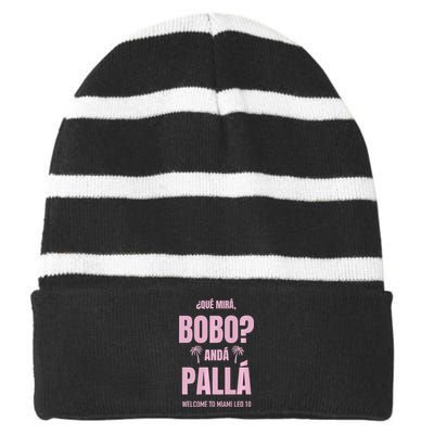 Que Mira Bobo Anda Palla Miami Leo 10 Striped Beanie with Solid Band