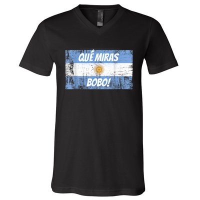 Que miras bobo Bandera Argentina Flag Fun Football-Fan Gift V-Neck T-Shirt