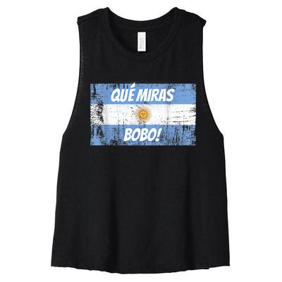 Que miras bobo Bandera Argentina Flag Fun Football-Fan Gift Women's Racerback Cropped Tank