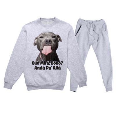 Que Miras Bobo Funny Pitbull Dog Funny Haters Premium Crewneck Sweatsuit Set