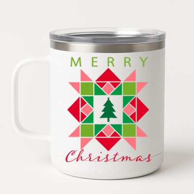 Quilter Merry Christmas Tree Quilt Block Quilting 12 oz Stainless Steel Tumbler Cup