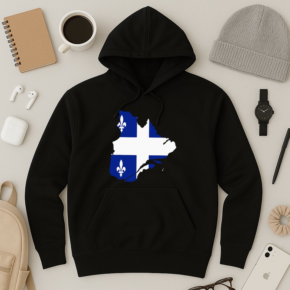 Quebec Map Flag Drapeau Carte QuéBec (Fleurdelisé) Hoodie