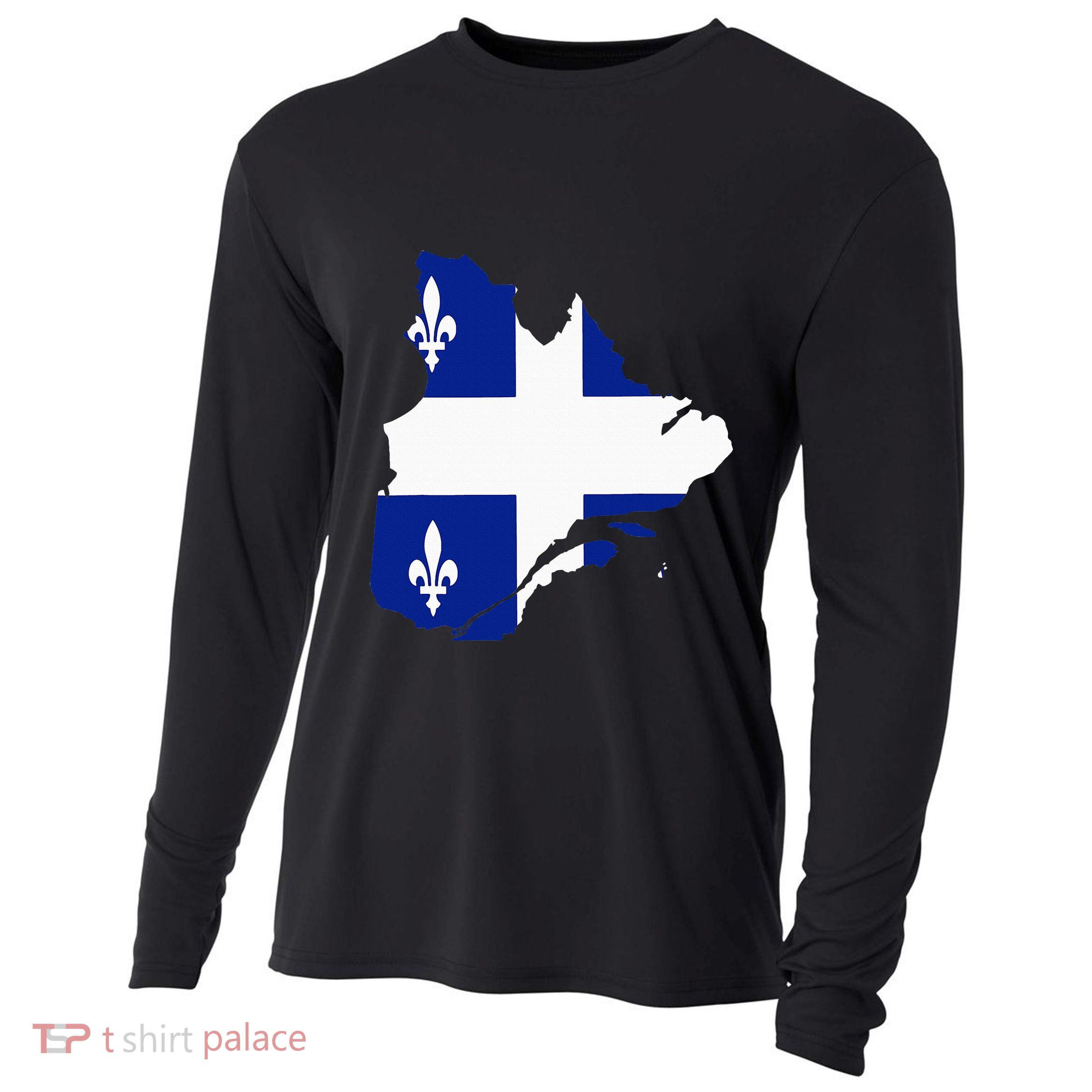 Quebec Map Flag Drapeau Carte QuéBec (Fleurdelisé) Cooling Performance Long Sleeve Crew