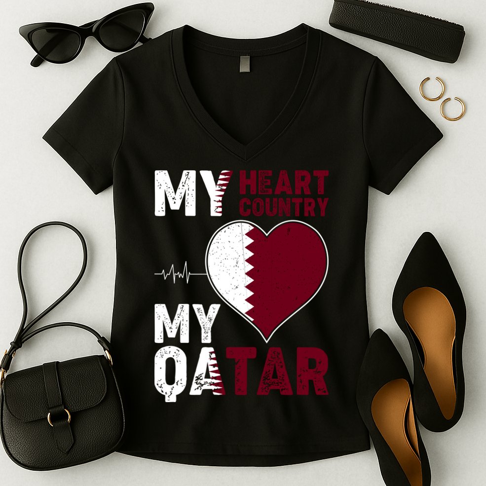 Qatar My Heart My Country Women's V-Neck T-Shirt