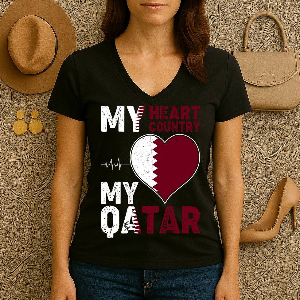 Qatar My Heart My Country Women's V-Neck T-Shirt