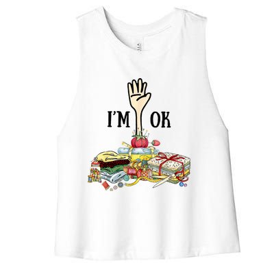 Quilting Machine Im Ok Funny Women's Racerback Cropped Tank