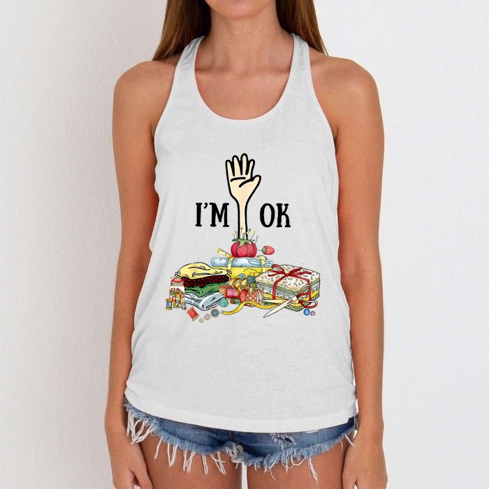 Quilting Machine Im Ok Funny Women's Knotted Racerback Tank