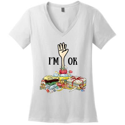 Quilting Machine Im Ok Funny Women's V-Neck T-Shirt