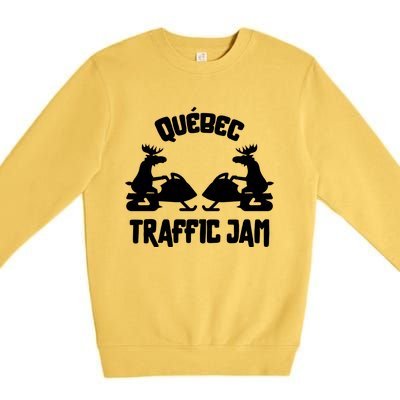 Quebec Moose Snowmobile Traffic Jam For Rider Gift Premium Crewneck Sweatshirt