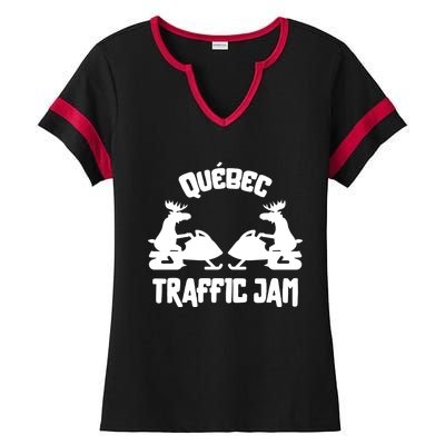 Quebec Moose Snowmobile Traffic Jam For Rider Gift Ladies Halftime Notch Neck Tee