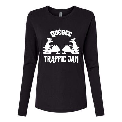 Quebec Moose Snowmobile Traffic Jam For Rider Gift Womens Cotton Relaxed Long Sleeve T-Shirt