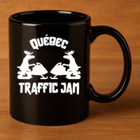 Quebec Moose Snowmobile Traffic Jam For Rider Gift 11oz C Handle Ceramic Mug
