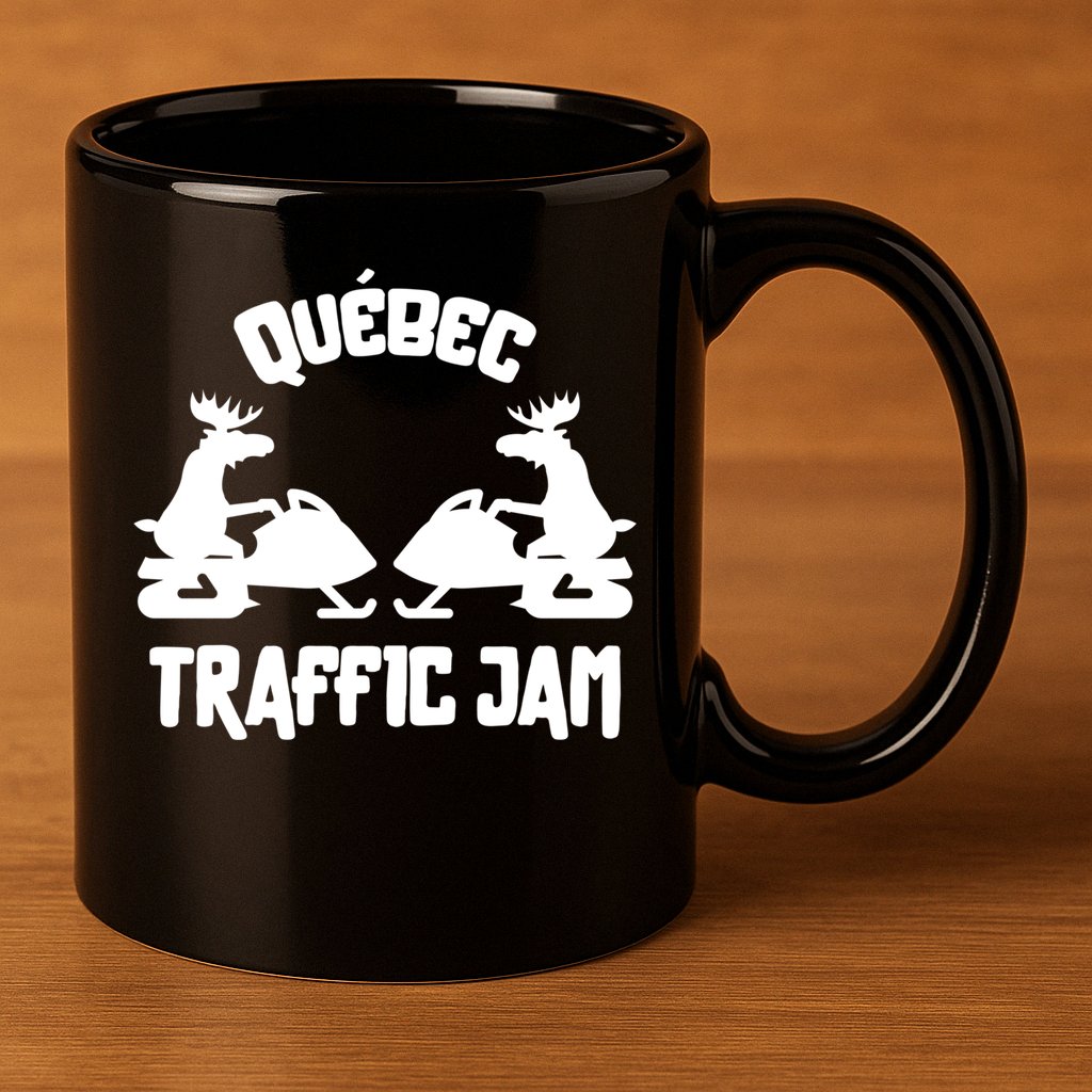Quebec Moose Snowmobile Traffic Jam For Rider Gift 11oz C Handle Ceramic Mug