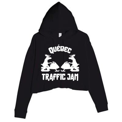 Quebec Moose Snowmobile Traffic Jam For Rider Gift Crop Fleece Hoodie